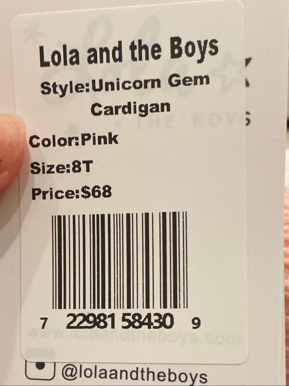 Lola + The Boys Pink Crystal Unicorn Cardigan - Picture 2 of 2